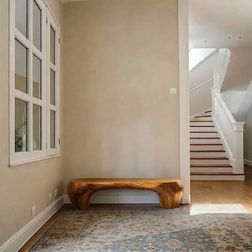 Curved Minimalist Bench in Natural Solid Wood – Soft Arch Form - Rustirawood
