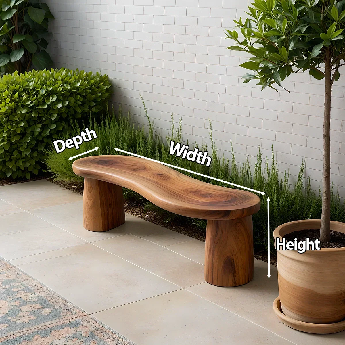Curved Sculptural Solid Wood Bench – Soft Flow Form - Rustirawood