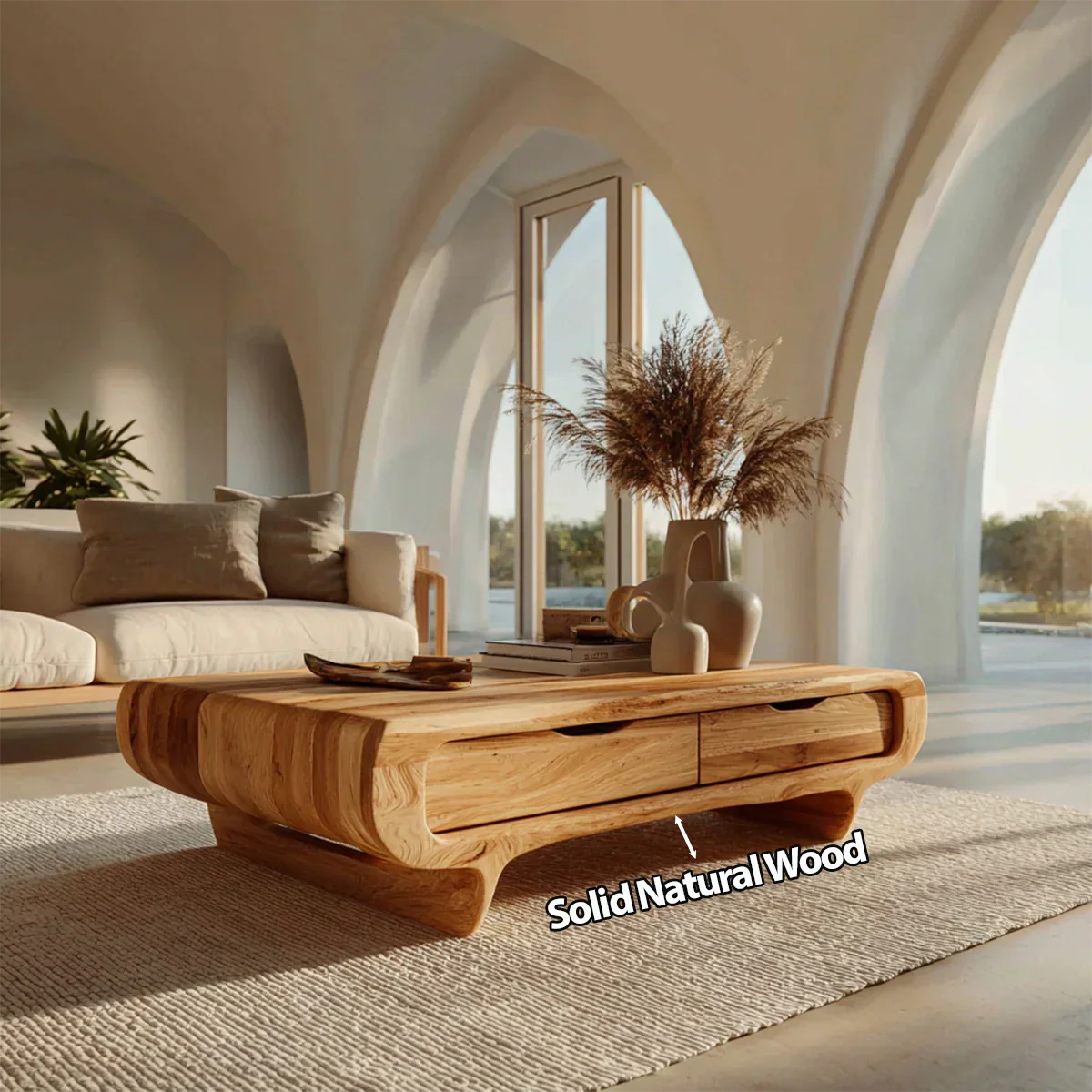 Farmhouse Drawer Coffee Table in Natural Solid Wood - Rustirawood