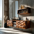 Floating Solid Wood Bathroom Vanity – Hand Carved Sculptural Front Cabinet - Rustirawood