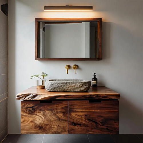 Floating Traditional Bathroom Vanity Cabinet in Natural Solid Wood - Rustirawood