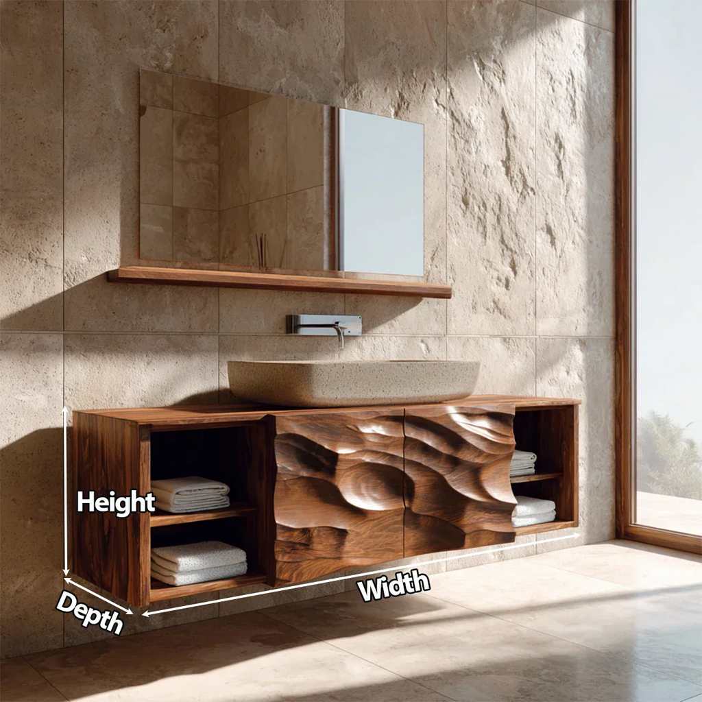 Hand Carved Natural Solid Wood Traditional Bathroom Vanity Cabinet - Rustirawood