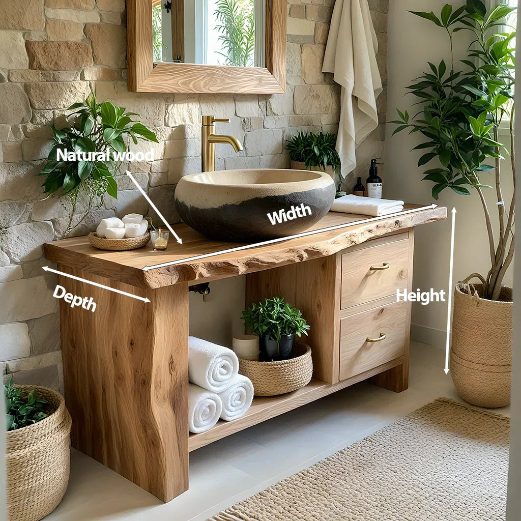 Handcrafted Natural Solid Wood Live-Edge Bathroom Vanity - Rustirawood
