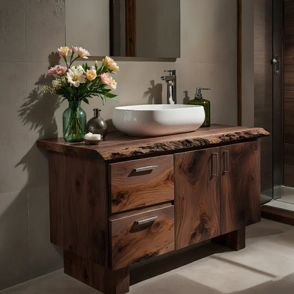 Handcrafted Natural Solid Wood Live-Edge Bathroom Vanity - Rustirawood