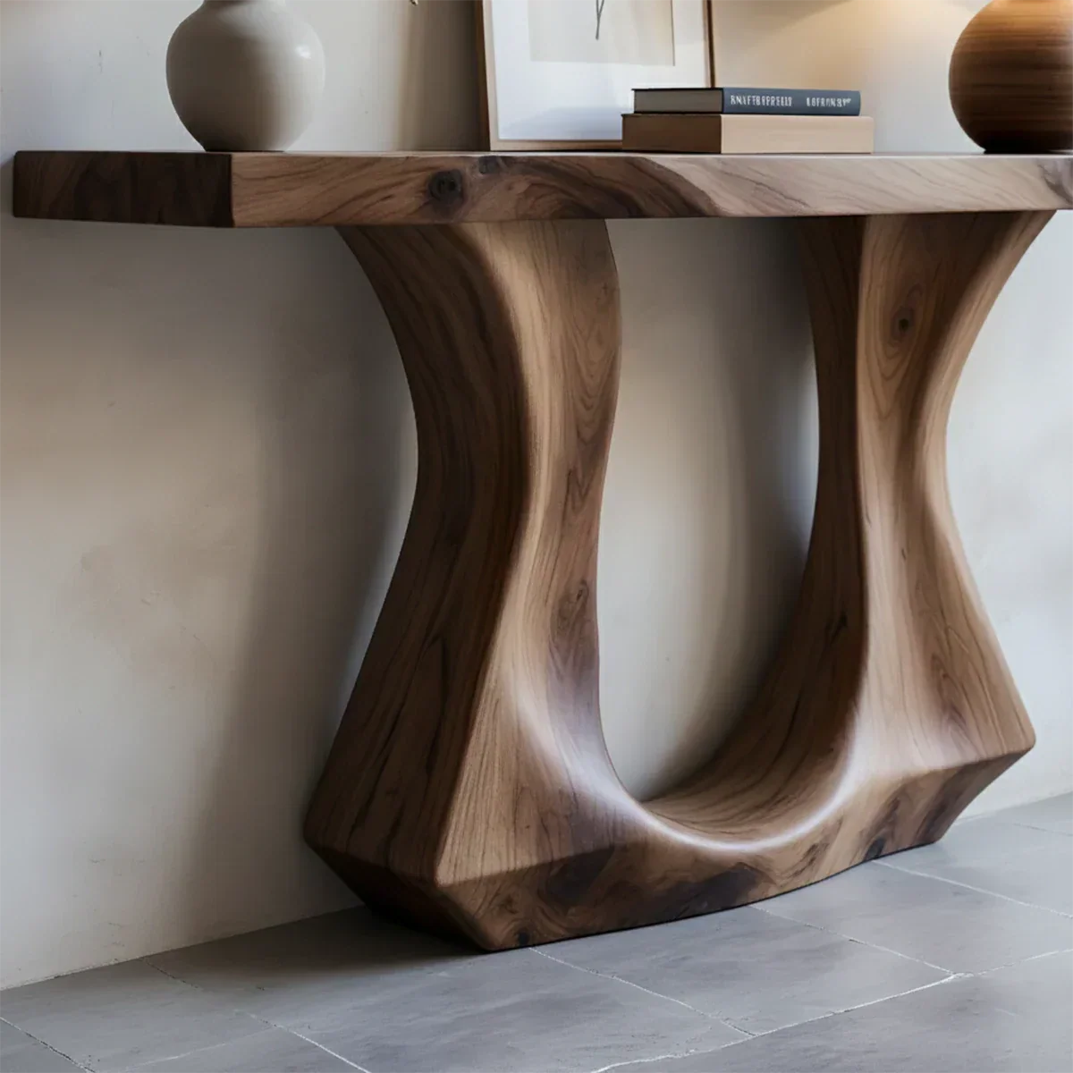 Handcrafted Solid Wood Console Table with Sculptural Twin-Base Design - Rustirawood