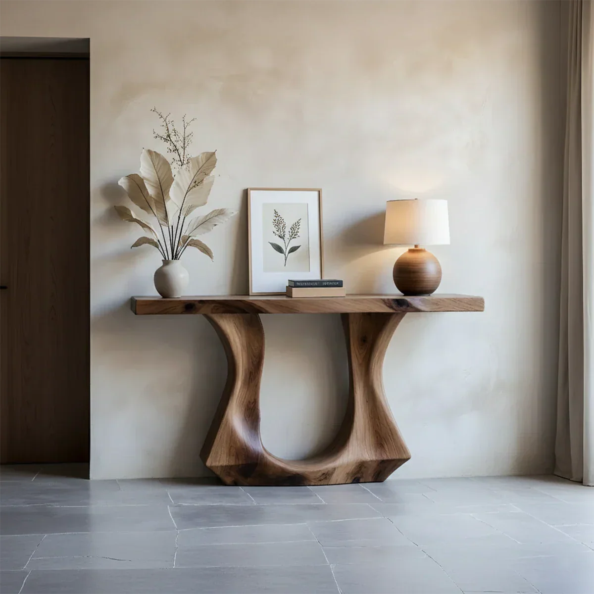 Handcrafted Solid Wood Console Table with Sculptural Twin-Base Design - Rustirawood