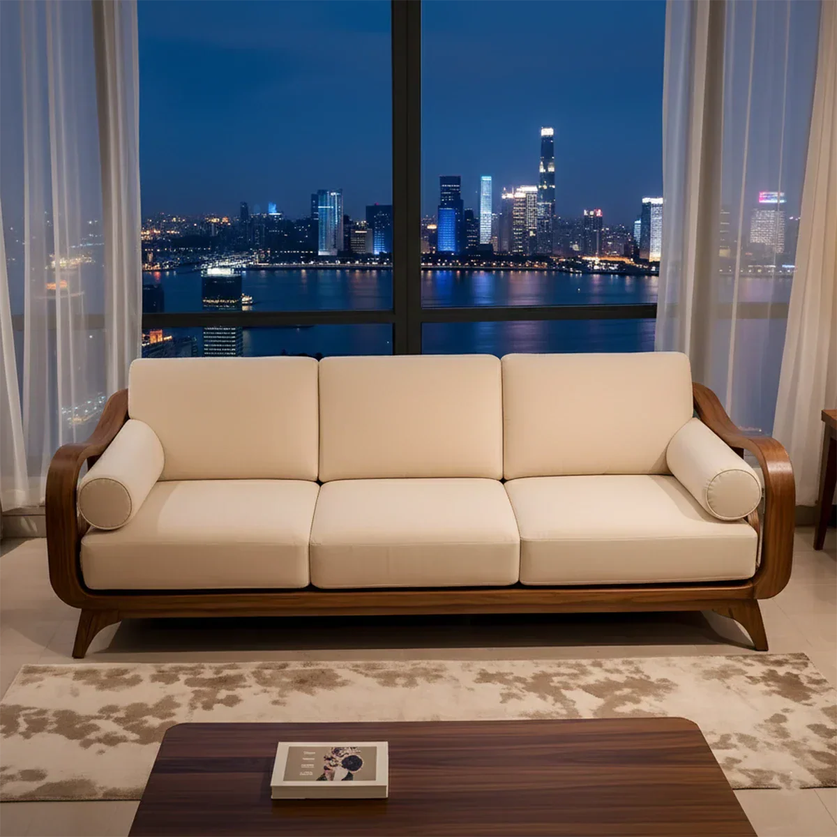 Handcrafted Solid Wood Cotton Sofa – Minimalist Rusic Modern Design - Rustirawood