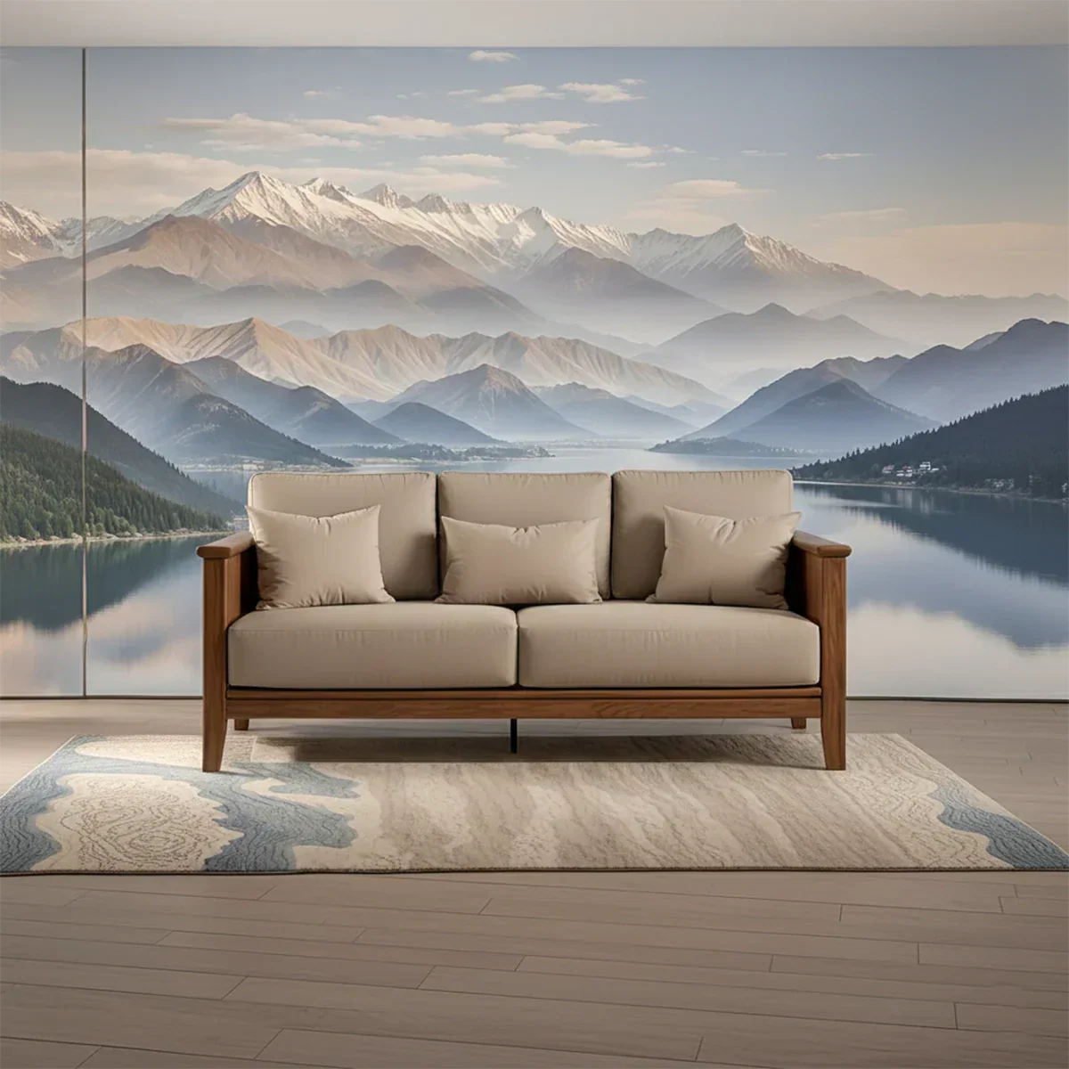 Handcrafted Solid Wood Cotton Sofa – Minimalist Rustic Comfort - Rustirawood