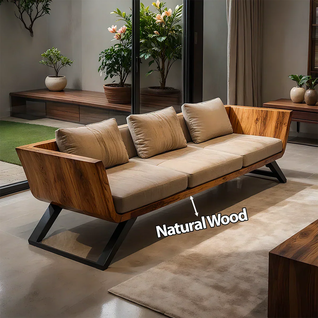Handcrafted Solid Wood Cotton Sofa – Modern Minimalist Comfort - Rustirawood