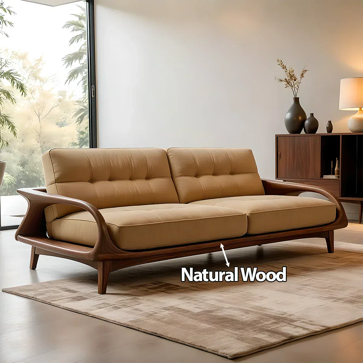 Handcrafted Solid Wood Cotton Sofa – Rustic Modern Lounge Design - Rustirawood