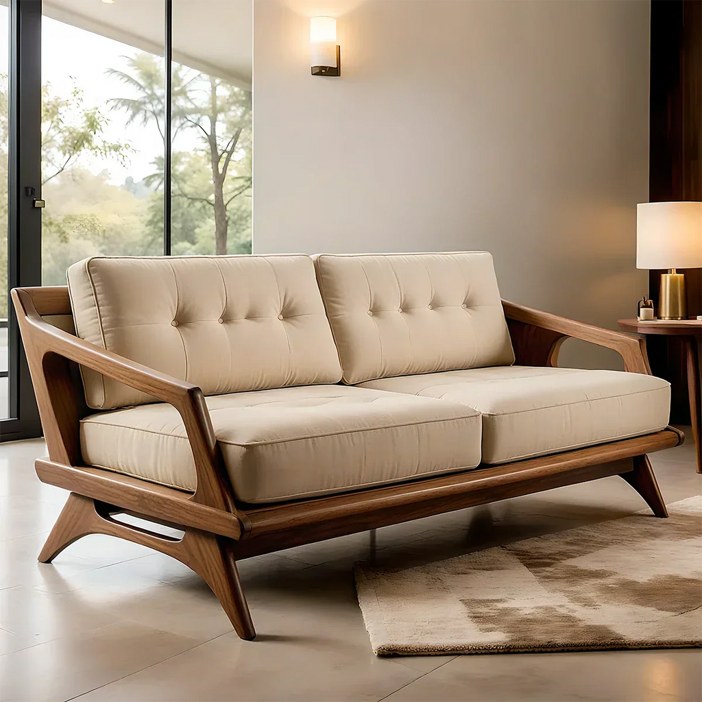 Handcrafted Solid Wood Cotton Sofa – Rustic Modern Minimalist Design - Rustirawood