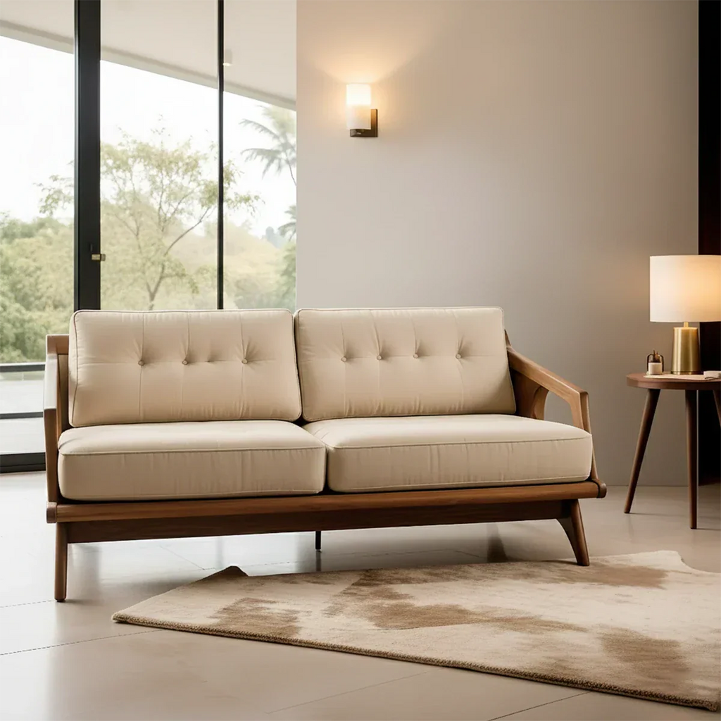 Handcrafted Solid Wood Cotton Sofa – Rustic Modern Minimalist Design - Rustirawood