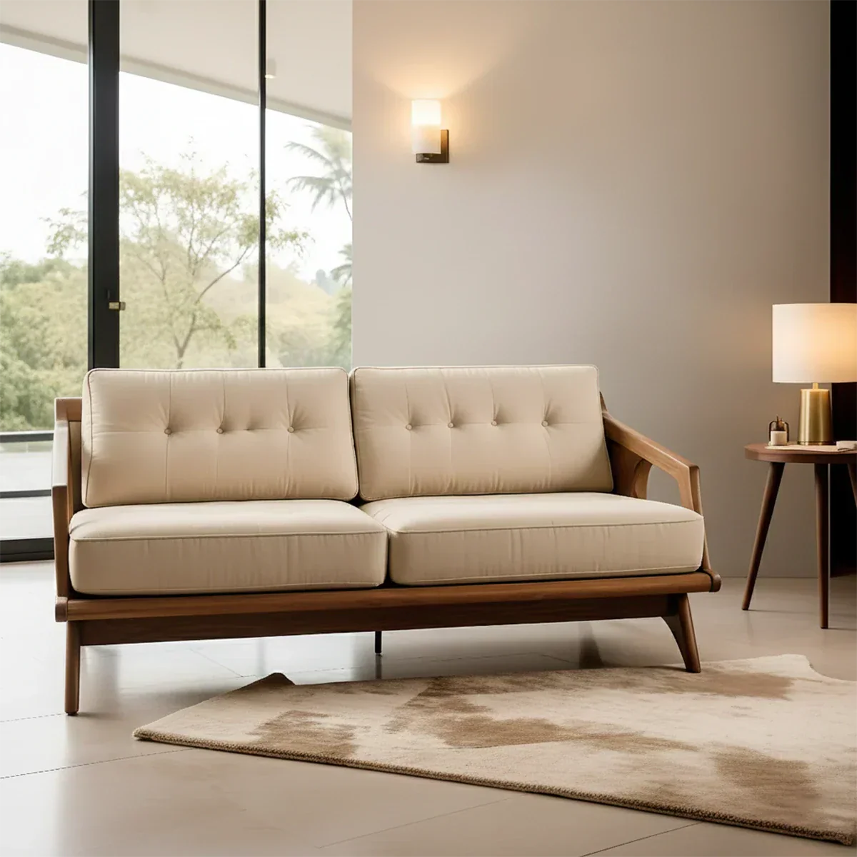 Handcrafted Solid Wood Cotton Sofa – Rustic Modern Minimalist Design - Rustirawood