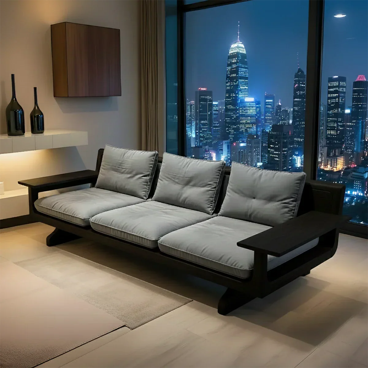 Handcrafted Solid Wood Cotton Sofa – Rustic Modern Minimalist - Rustirawood