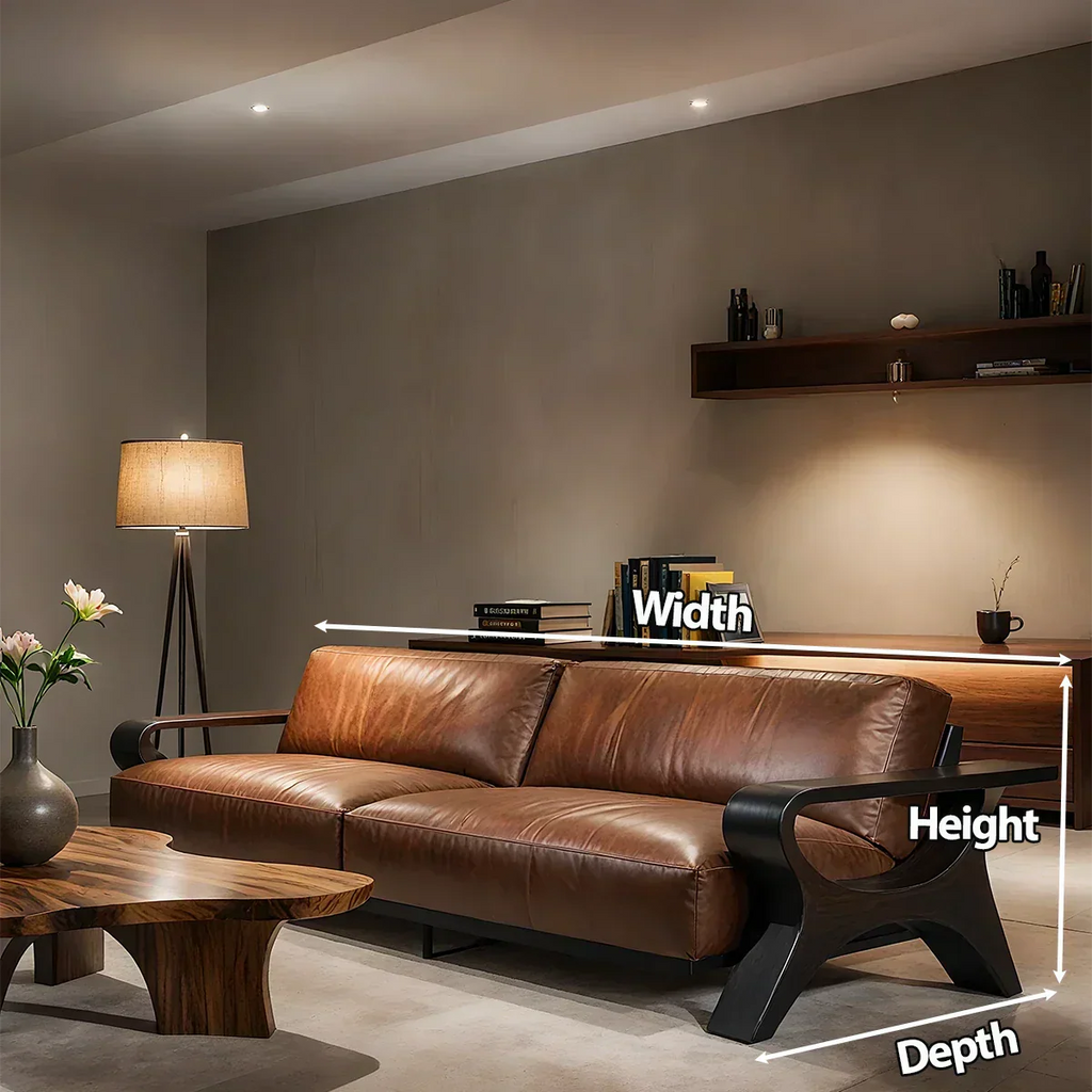 Handcrafted Solid Wood Leather Sofa – Modern Rustic Elegance - Rustirawood