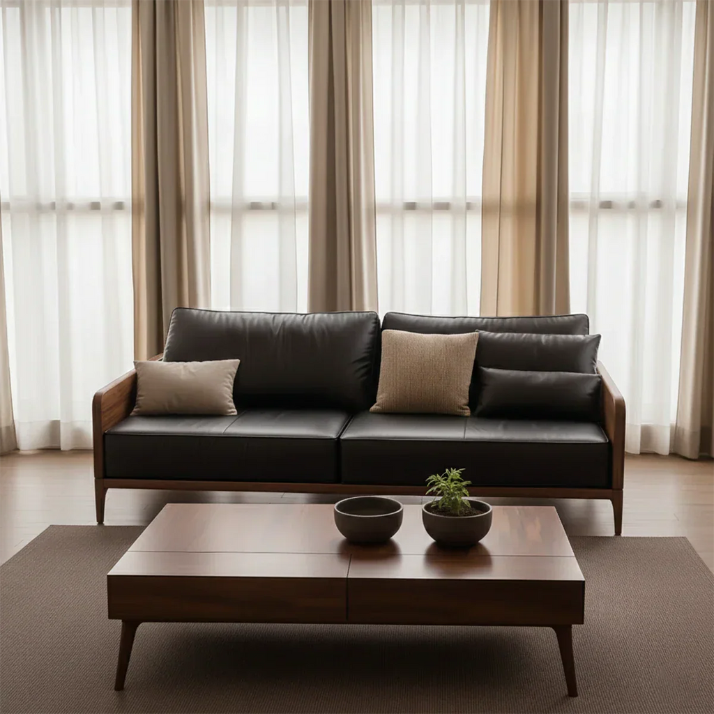 Handcrafted Solid Wood Leather Sofa – Premium Modern Design - Rustirawood