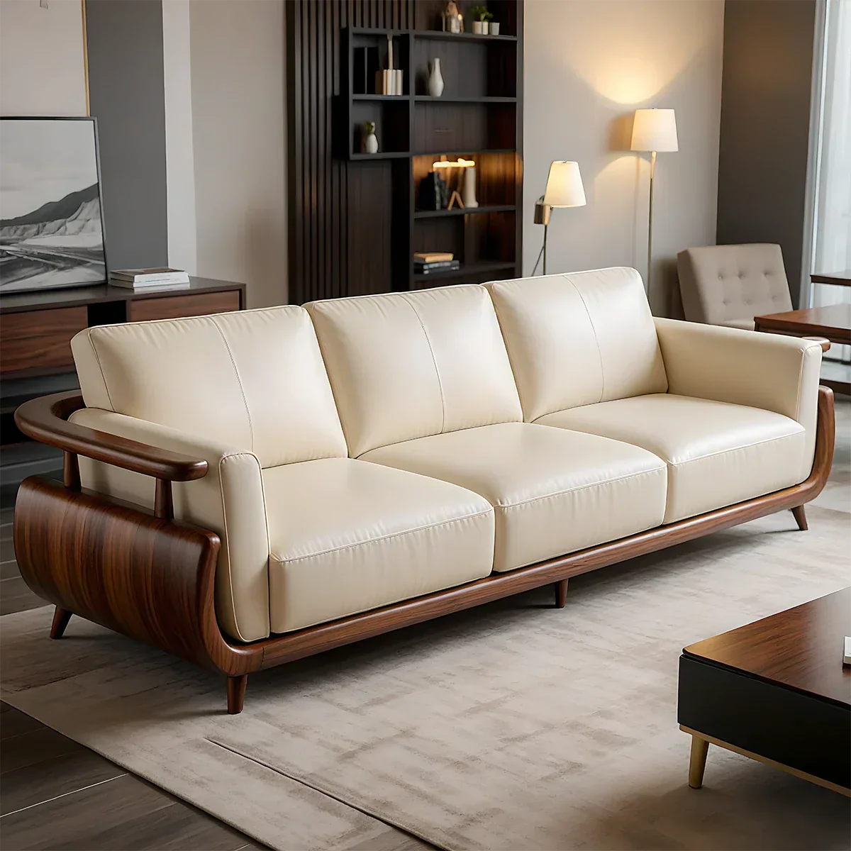 Handcrafted Solid Wood Leather Sofa – Rustic Modern Premium Design - Rustirawood