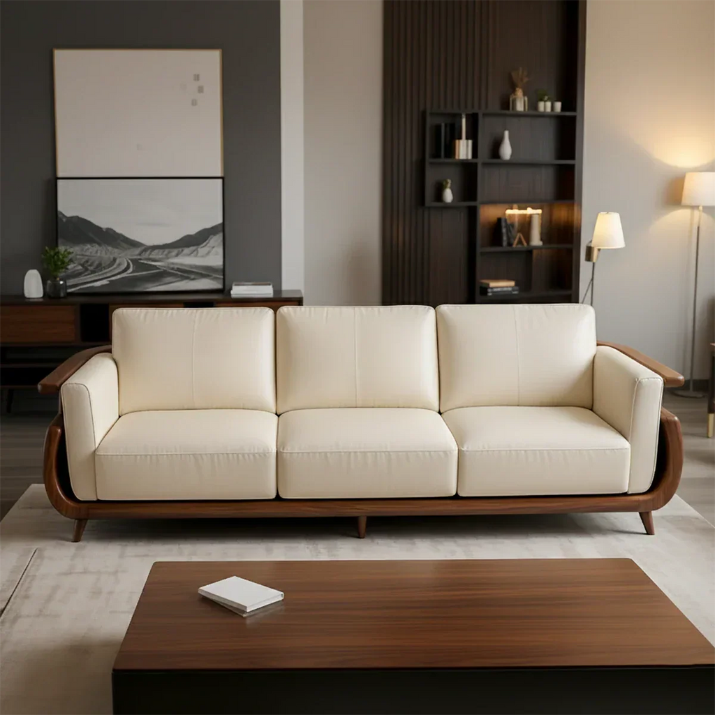 Handcrafted Solid Wood Leather Sofa – Rustic Modern Premium Design - Rustirawood