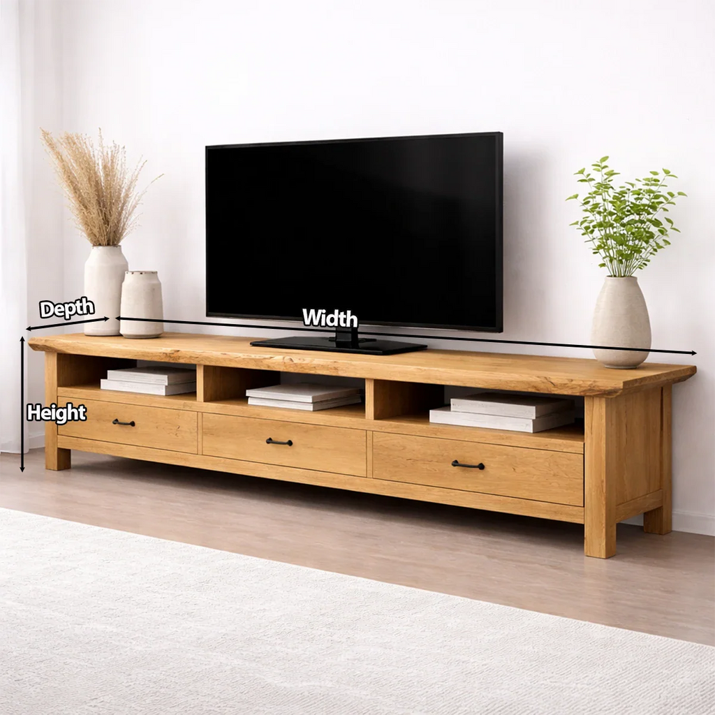 Handcrafted Solid Wood TV Stand with Spacious Drawers and Open Media Storage - Rustirawood