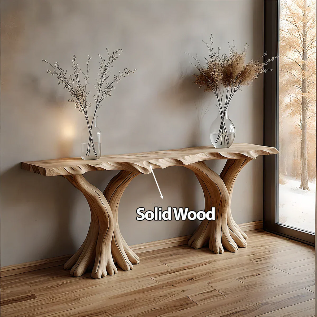 Handcrafted Solid Wood Triple-Root Sculptural Console Table - Rustirawood