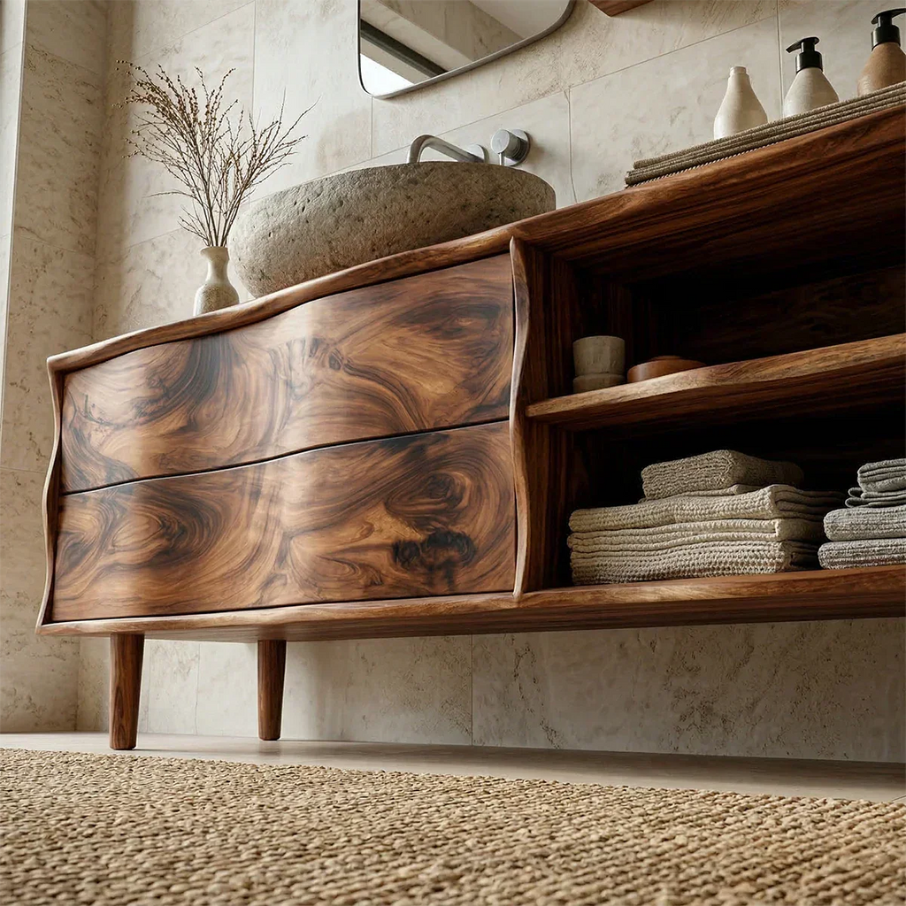 Handcrafted Traditional Bathroom Vanity Cabinet in Natural Solid Wood - Rustirawood