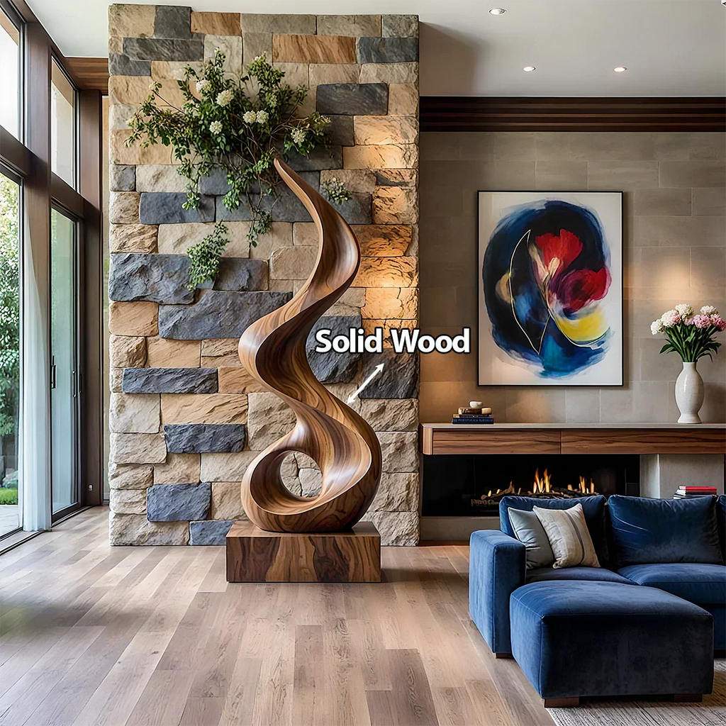 Handmade Solid Wood Abstract Sculpture – Tall Twisted Form - Rustirawood