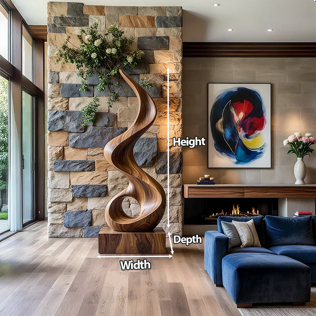 Handmade Solid Wood Abstract Sculpture – Tall Twisted Form - Rustirawood