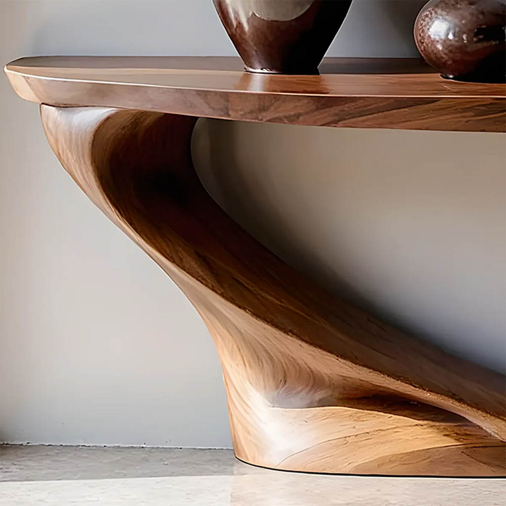 Harmony Arc Walnut Finish Console Table – Handcrafted Elegance - Rustirawood