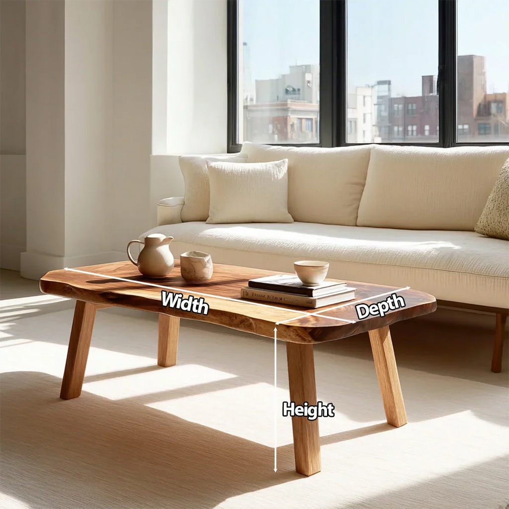 Japandi Live Edge Coffee Table with Straight Legs in Natural Solid Wood - Rustirawood