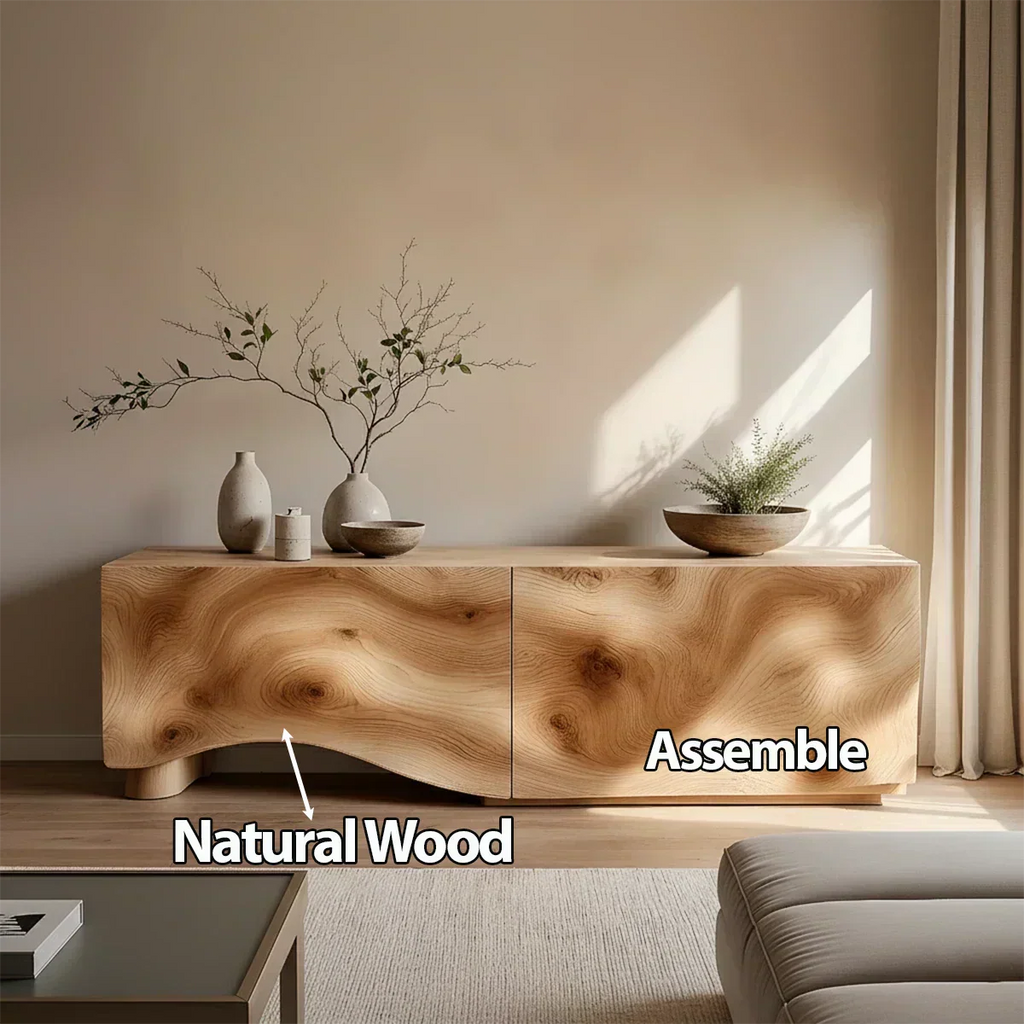 Light Burl Wave Solid Wood TV Console – Minimal Organic Design - Rustirawood