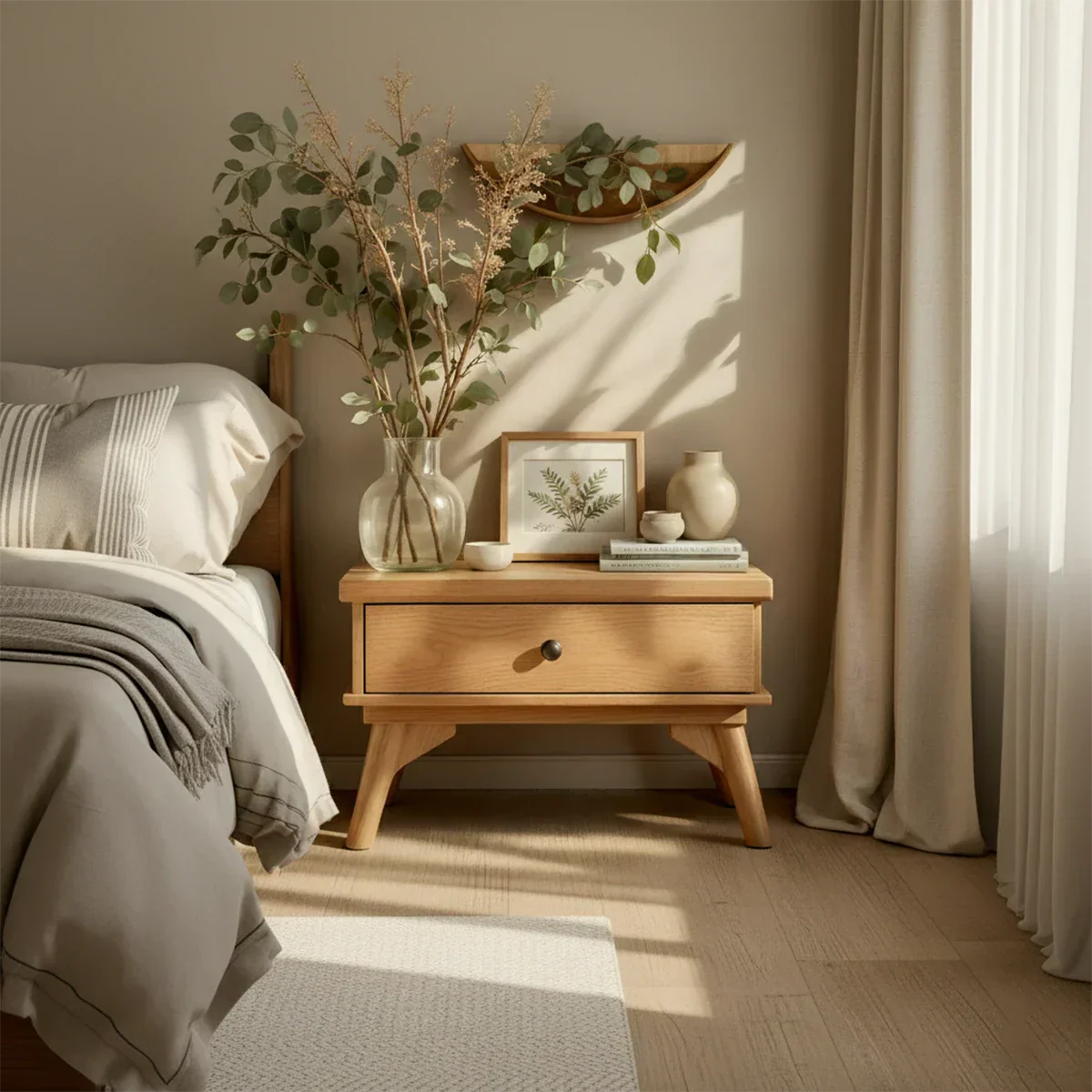 Lightwood Japandi Single-Drawer Nightstand - Rustirawood