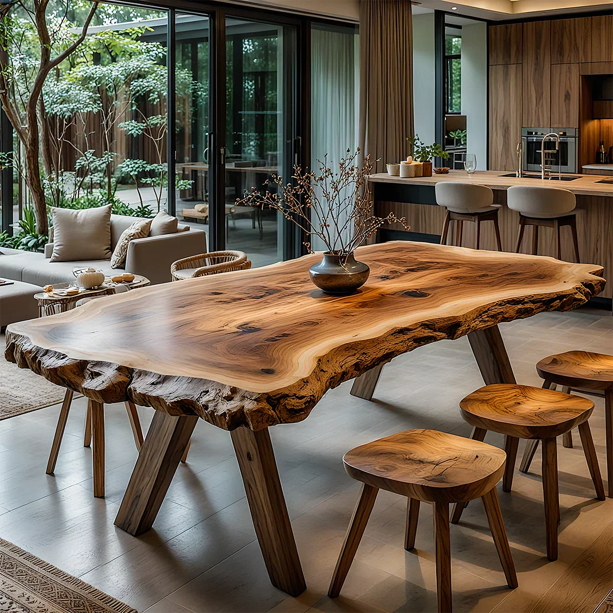 Live Edge Natural Solid Wood Dining Table – Handcrafted Luxury - Rustirawood