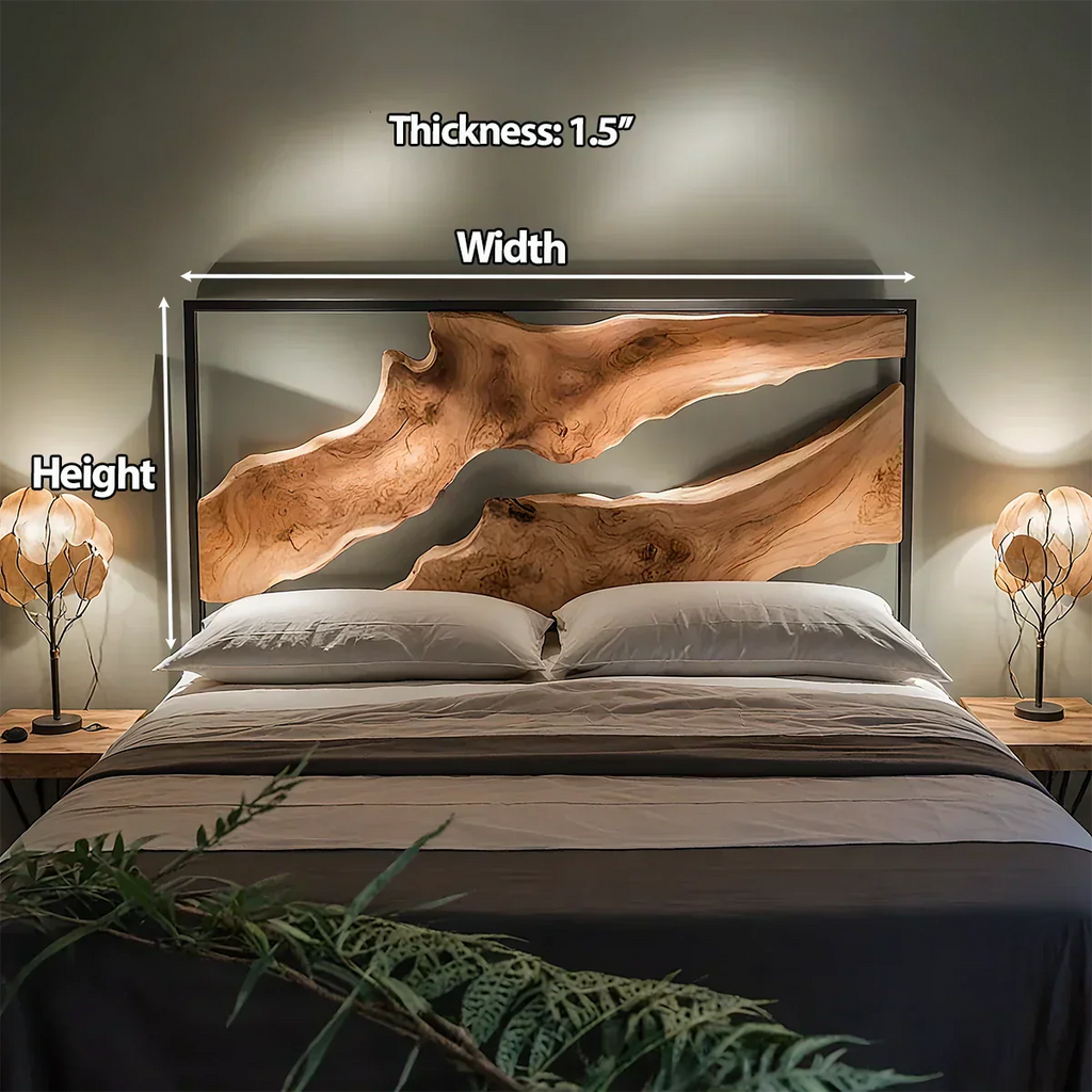 Live Edge Solid Wood Headboard – Sculptural Natural Form - Rustirawood