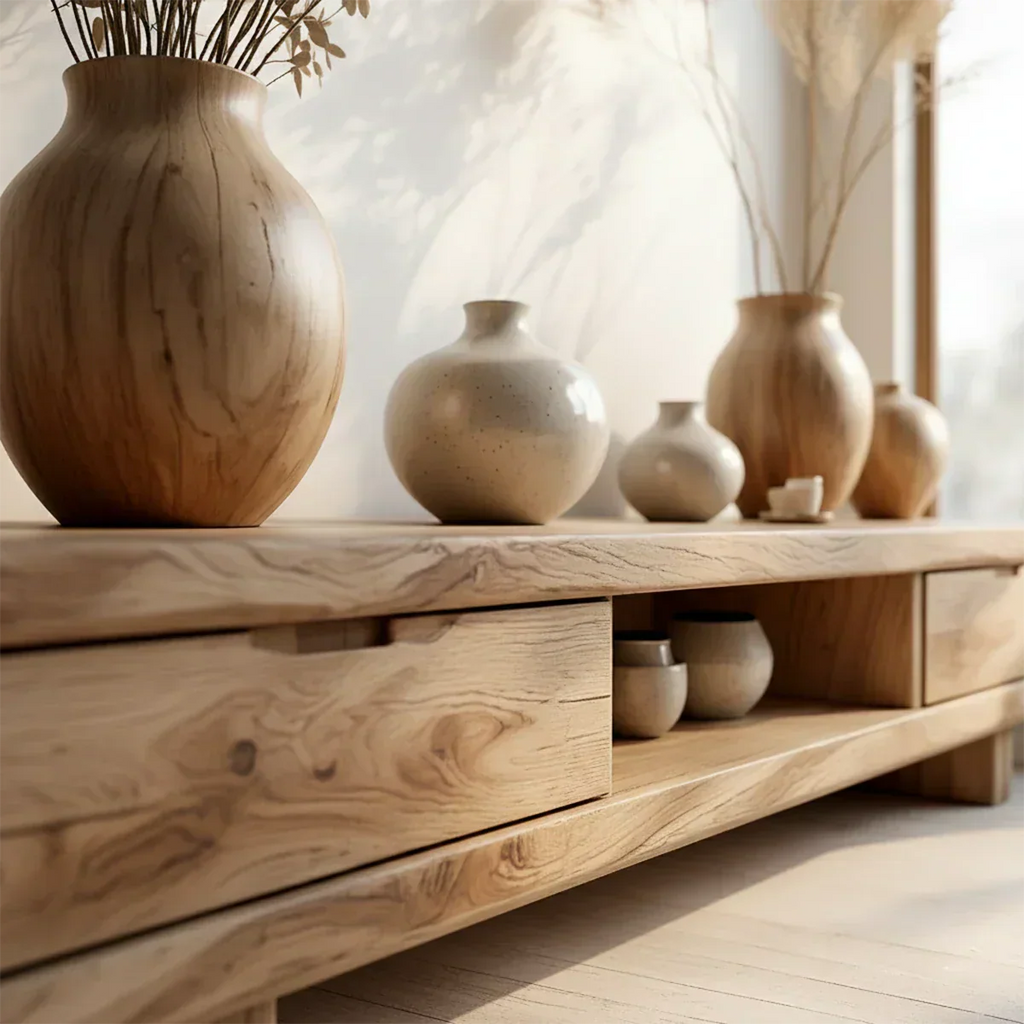 Low Solid Wood Japandi TV Stand – Minimal Zen Media Console - Rustirawood