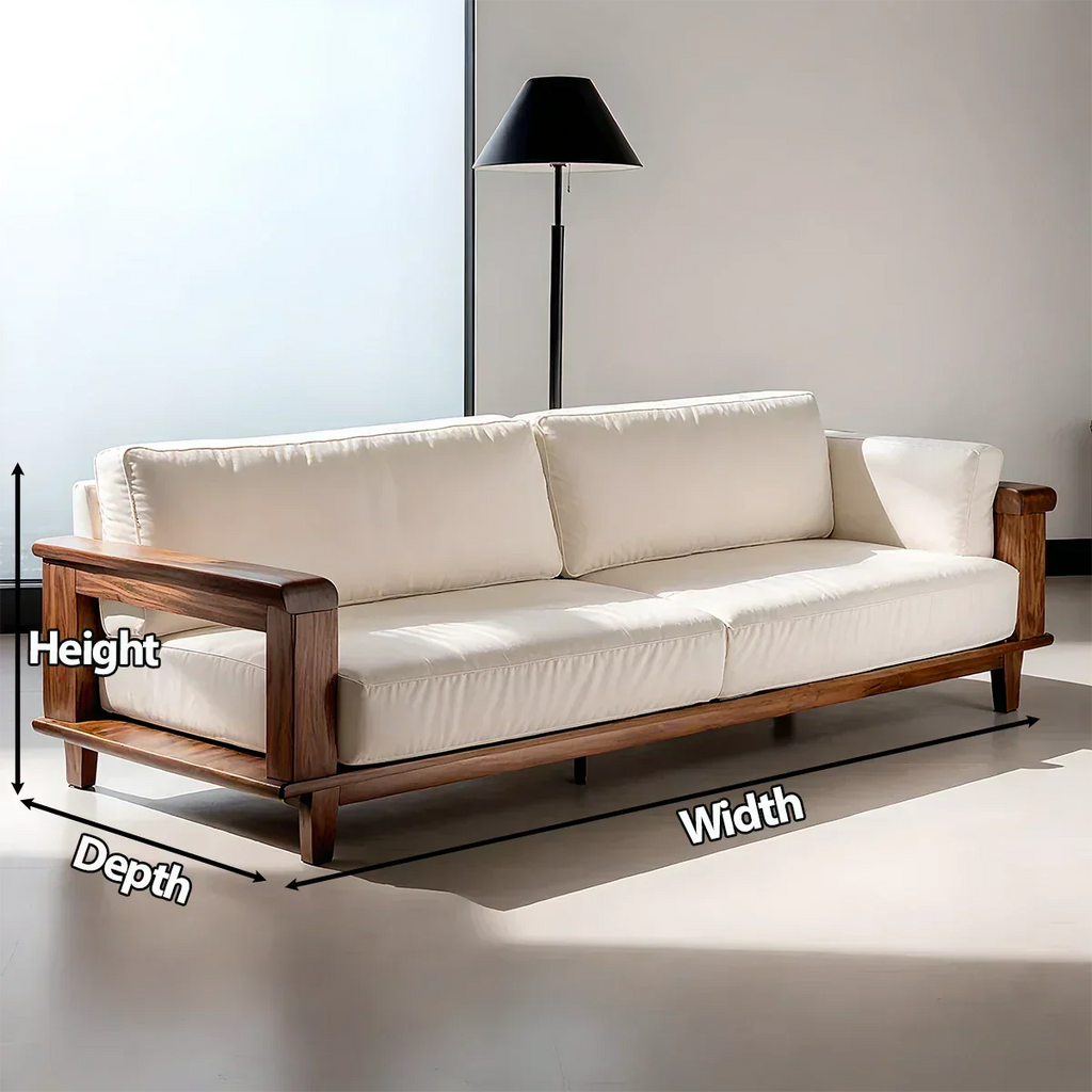 Modern Cotton Sofa with Solid Wood Arm Details - Rustirawood