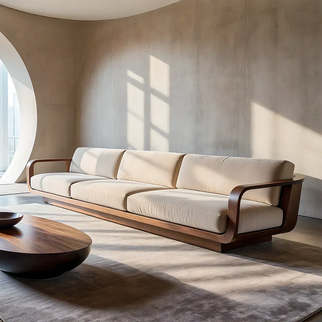 Modern Extra-Long Cotton Sofa with Solid Wood Frame - Rustirawood