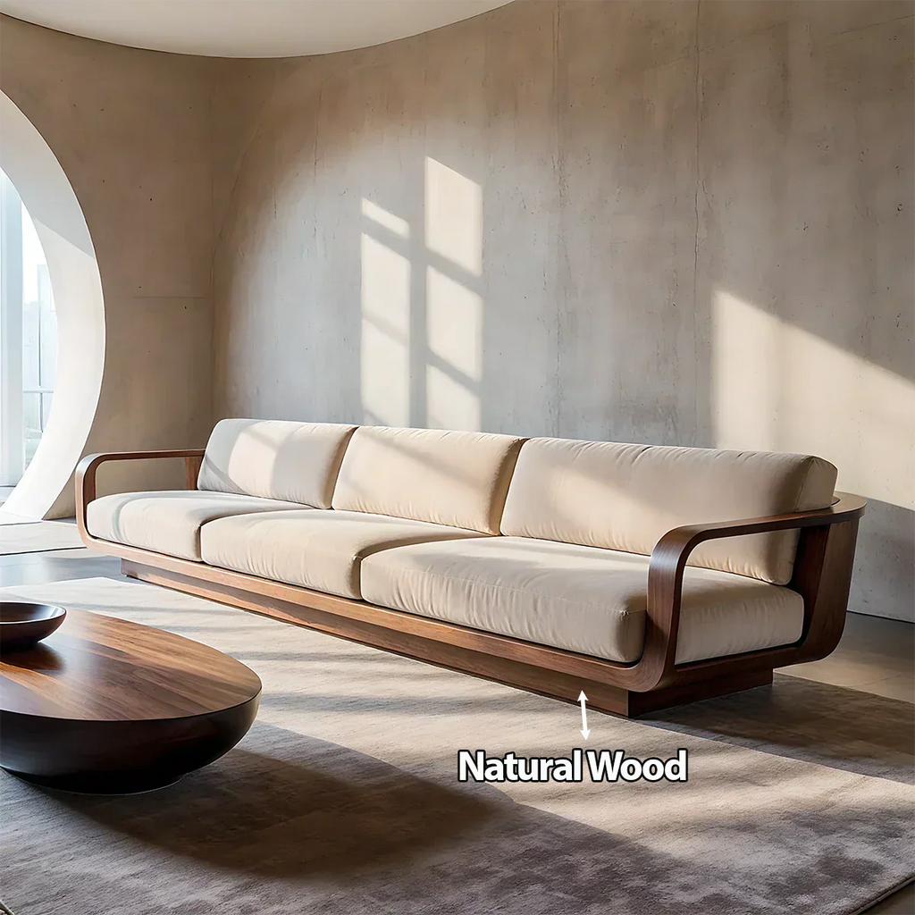 Modern Extra-Long Cotton Sofa with Solid Wood Frame - Rustirawood