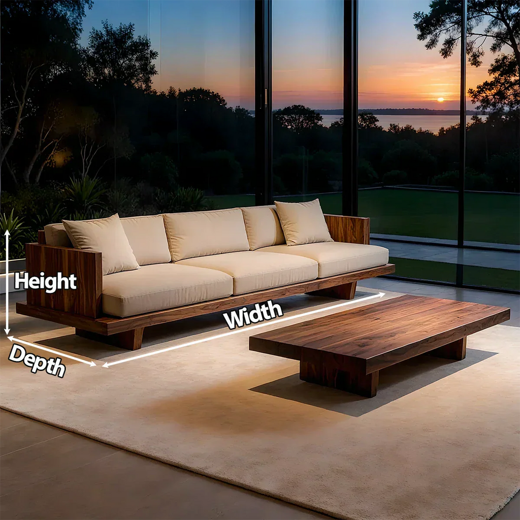 Modern Low-Profile Cotton Sofa with Solid Wood Base - Rustirawood