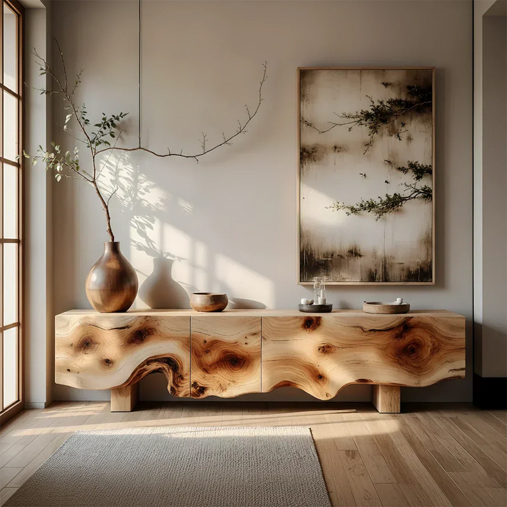 Natural Burl Flow Solid Wood TV Console – Wabi Sabi Organic Design - Rustirawood