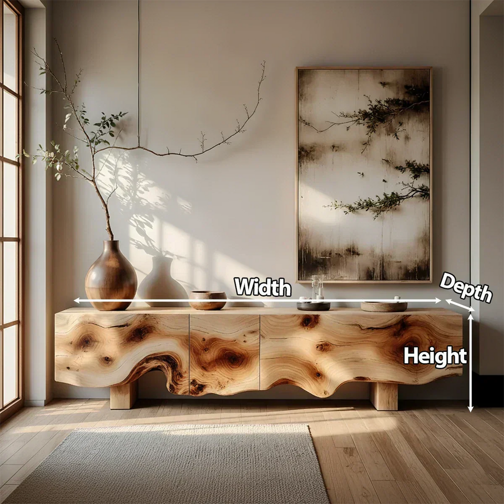 Natural Burl Flow Solid Wood TV Console – Wabi Sabi Organic Design - Rustirawood