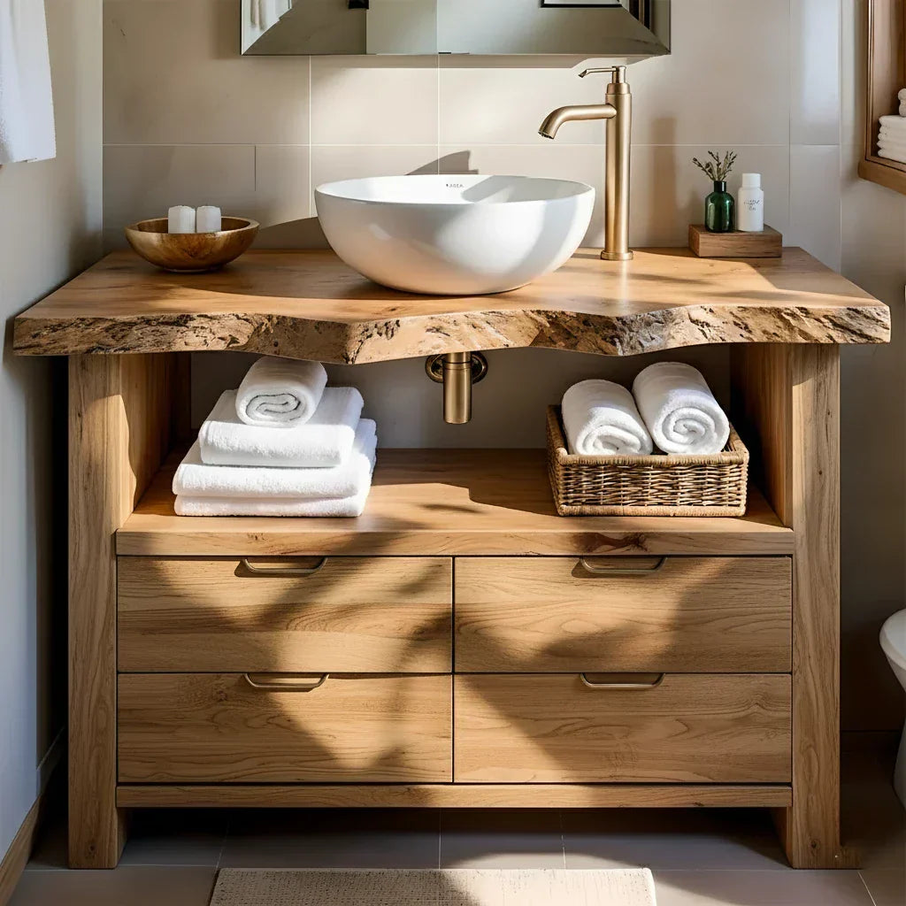Natural Solid Wood Bathroom Vanity – Wabi-Sabi Live Edge Style - Rustirawood