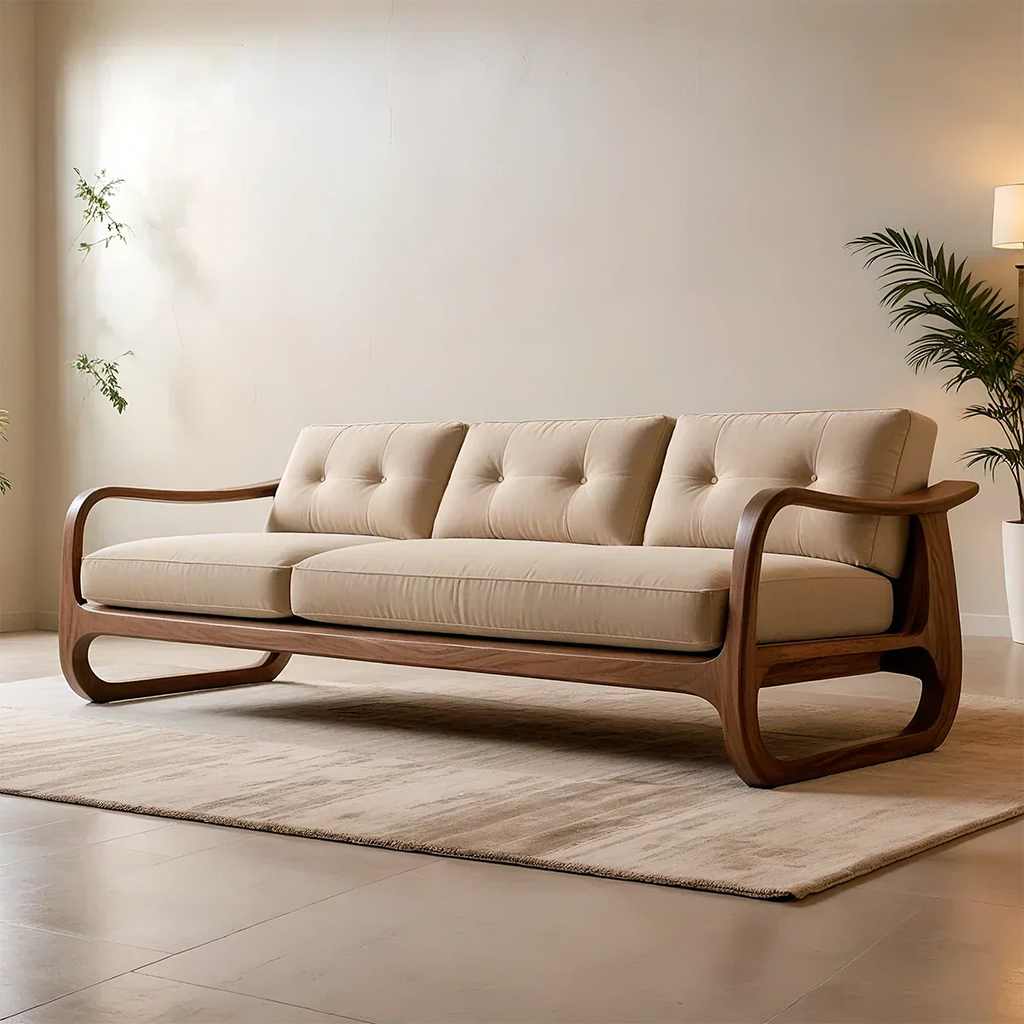 Natural Solid Wood Cotton Sofa – Handcrafted Minimalist Rustic Style - Rustirawood
