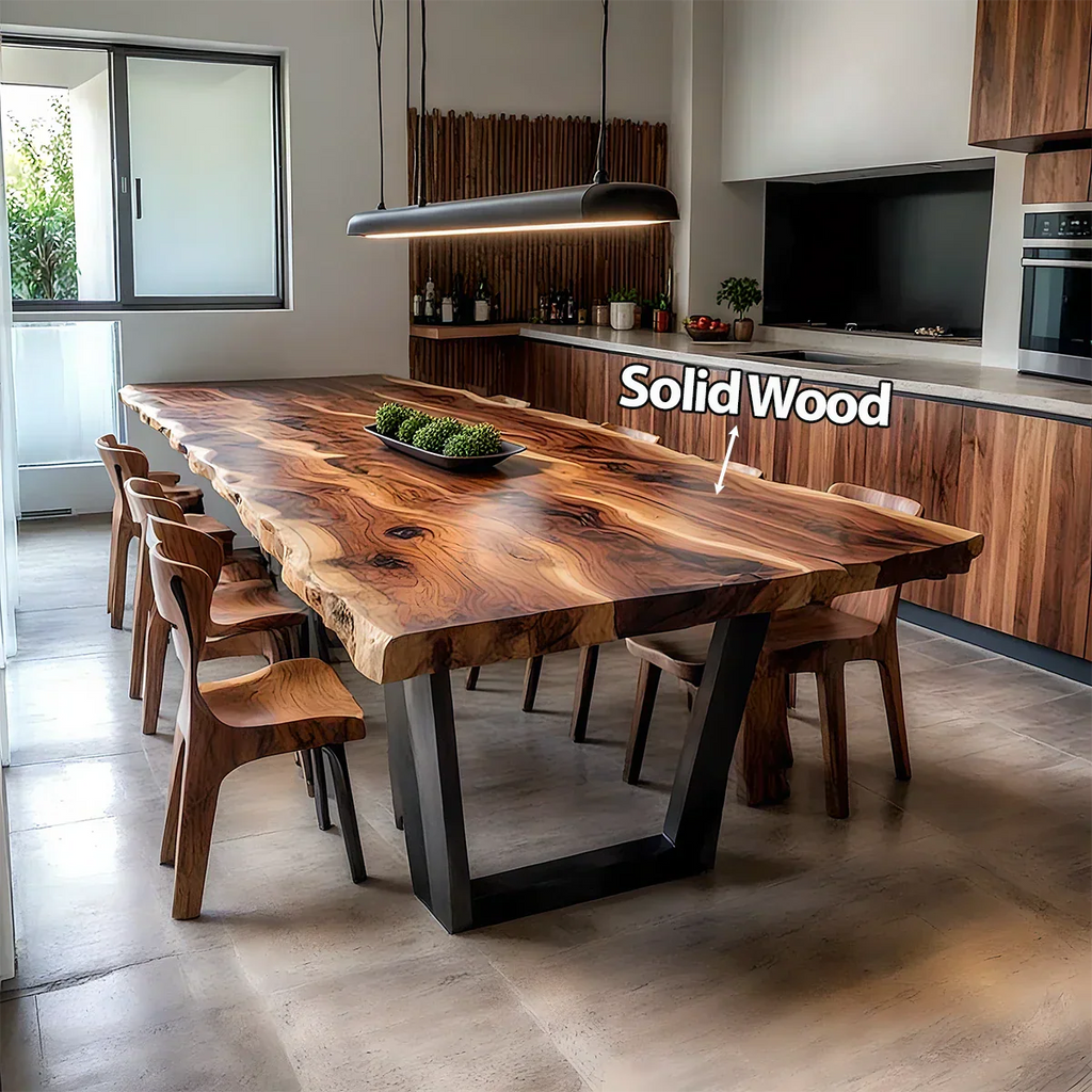 Natural Solid Wood Dining Table in Modern Rustic Luxury Style - Rustirawood