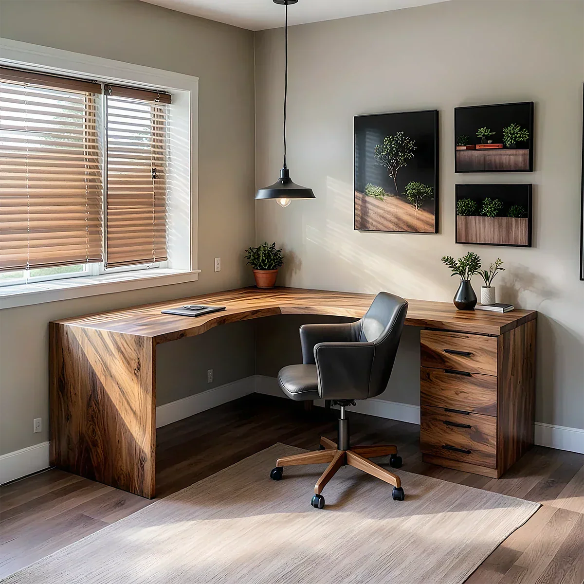 Natural Solid Wood L-Shape Desk with Integrated Storage - Rustirawood