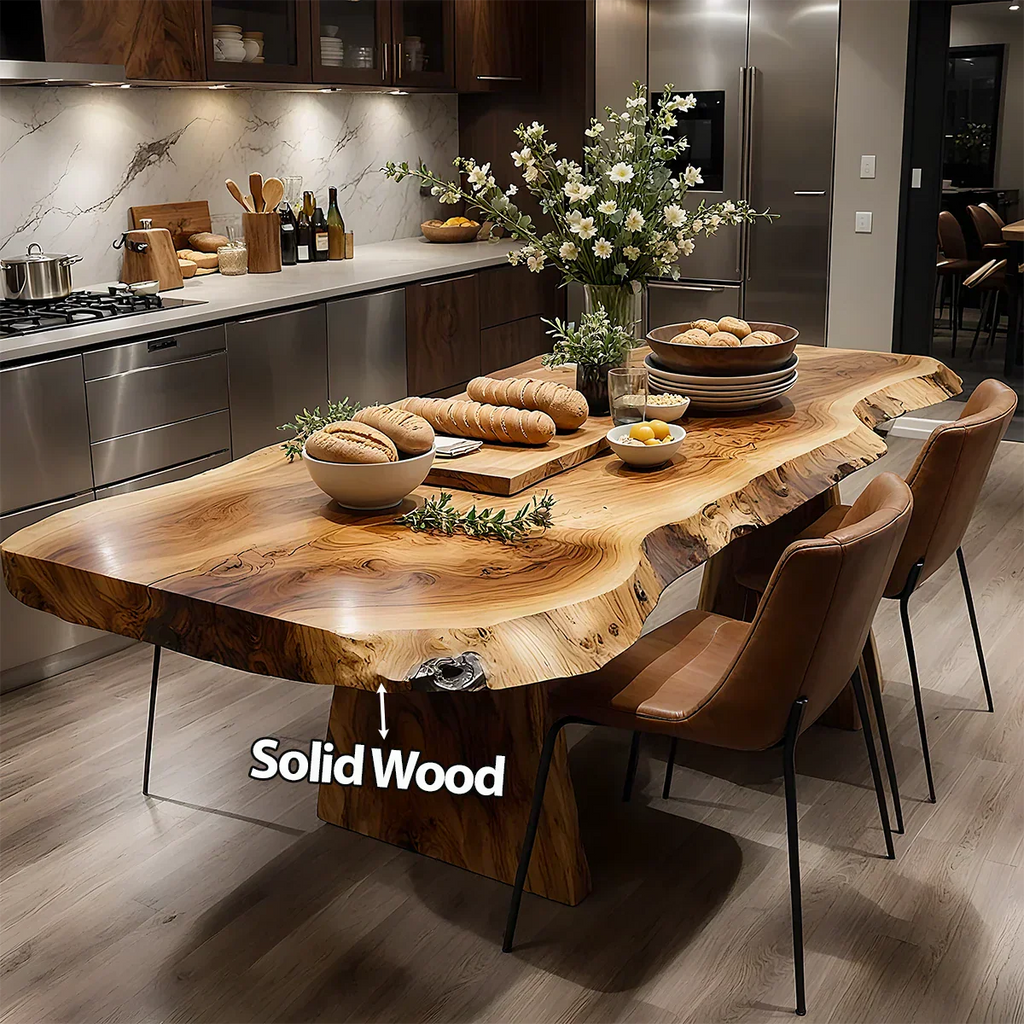 Natural Solid Wood Live-Edge Dining Table - Rustirawood
