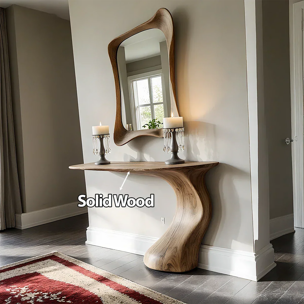Natural Solid Wood Sculptural Console Table in Modern Wabi-Sabi Form - Rustirawood