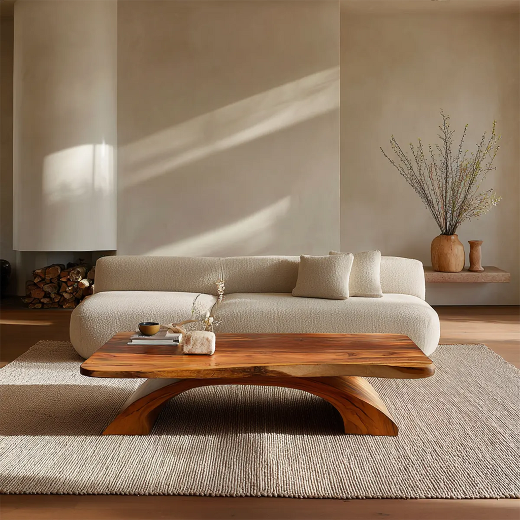 Organic Modern Sculptural Arch Base Coffee Table in Natural Solid Wood - Rustirawood
