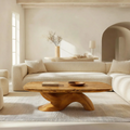Organic Sculptural Pedestal Coffee Table in Natural Solid Wood - Rustirawood