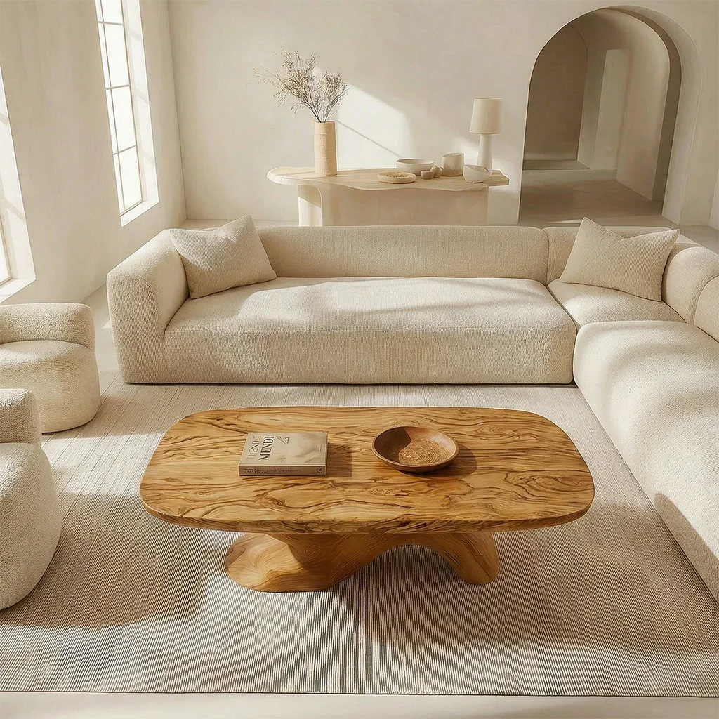 Organic Sculptural Pedestal Coffee Table in Natural Solid Wood - Rustirawood
