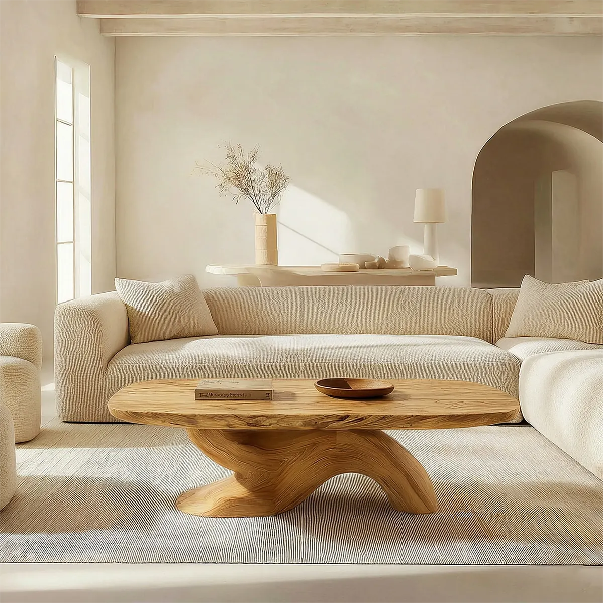 Organic Sculptural Pedestal Coffee Table in Natural Solid Wood - Rustirawood